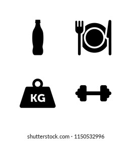 4 diet icons in vector set. soda, weight tool, weight and food illustration for web and graphic design