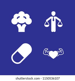 4 diet icons in vector set. muscular, vegetarian, capsule and scale illustration for web and graphic design