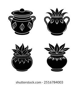 4 difference pot silhouette vector art