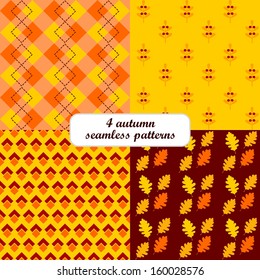 4 different autumn fall vector seamless patterns (tiling), rectangle and floral shape