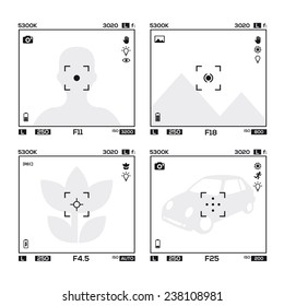 4 different cameras viewfinder display 