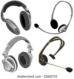  4 different computer headphones.