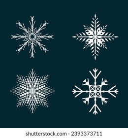4 iconos de nieve plana diferentes, silueta. Buen elemento para la pancarta de Navidad, tarjetas. Vector de concepto de adorno de año nuevo
