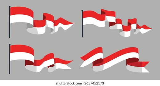 4 Different Indonesian Flat Ribbon Flags