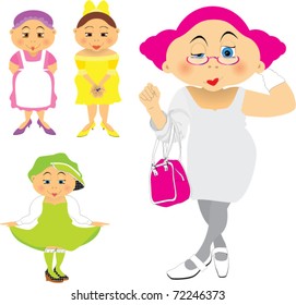 4 different ladies dressed up in nice colored fashion clothes