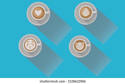 4 different latte art flat design