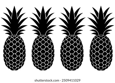 4 diferentes Ilustración vectorial de silueta de fruta de piña