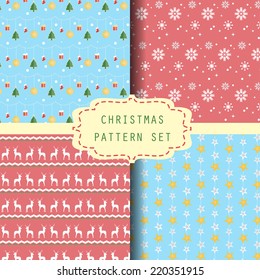 4 different Retro Christmas seamless pattern set, vector,  Endless texture can be used for wallpaper, pattern fills, web page,background,surface