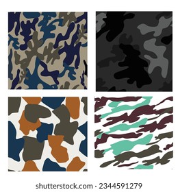 4 different Set type of Camouflage background. Seamless pattern vector prints, Camouflage pattern background seamless vector illustration. Classic clothing style masking camo repeat print. Green brown