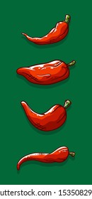 4 Different Shape of Red Chili Peppers Vector Illustration