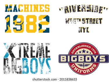 4 different t-shirt design, MACHINES, Riverside, Xtreme, Round Bigboys Logo