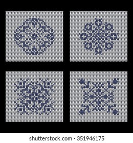 4 different vector knit seamless patterns. Set of snowflakes. Endless texture can be used for wallpaper, pattern fills, web page background,surface textures.