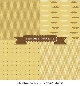 4 different vector seamless patterns (tiling). Endless texture can be used for printing onto fabric and paper or scrap booking. Rhombus,mustache and dot shape.