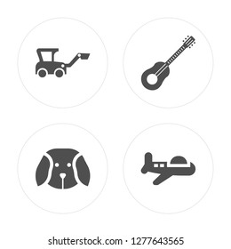 4 Digger toy, Puppy Guitar Plane toy modern icons on round shapes, vector illustration, eps10, trendy icon set.