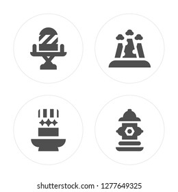 4 Director chair, Hat, Grand canyon, Fire hydrant modern icons on round shapes, vector illustration, eps10, trendy icon set.