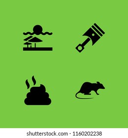 4 dirty icons in vector set. poop, piston, rodent and sand illustration for web and graphic design