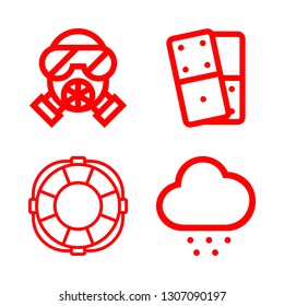 4 disaster icons with domino and cloud with hail falling in this set