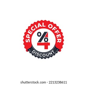 4% Discount Coupon design. Sale tags set vector badges template. Sale offer price sign. Special offer symbol. Discount promotion. Discount badge Stamp shape. Vector illustration 