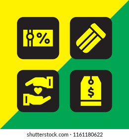 4 discount icons in vector set. price, voucher, mattress and loyalty illustration for web and graphic design