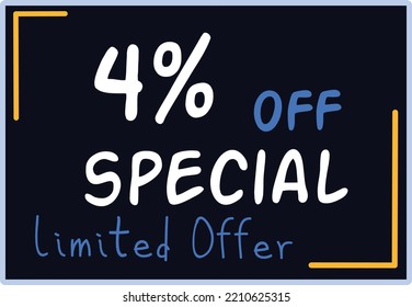 4% Discount Limited Special Offer vector art illustration in purple background color and fantastic font with attractive color combination