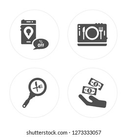 4 Discount, Search, Online, Cash modern icons on round shapes, vector illustration, eps10, trendy icon set.