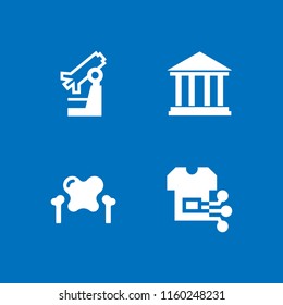 4 discovery icons in vector set. sci fi, history, microscope and biology illustration for web and graphic design