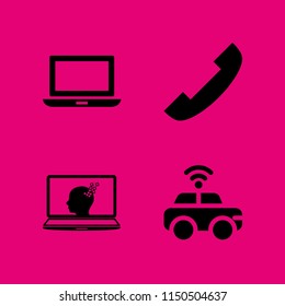 4 display icons in vector set. driverless car, phone and laptop illustration for web and graphic design