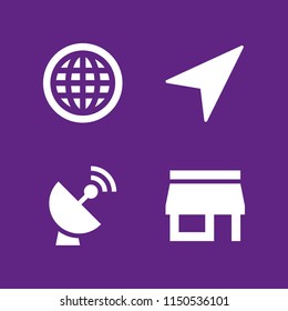 4 display icons in vector set. radar, front store, www and navigation illustration for web and graphic design