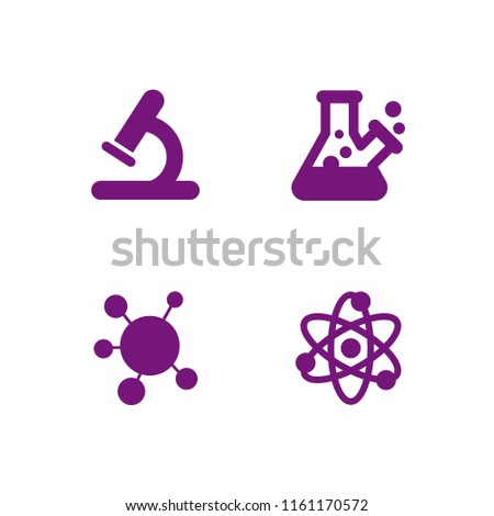 4 dna icons in vector set. atom, molecule unions, lab and microscope illustration for web and graphic design