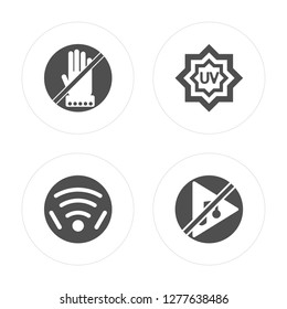 4 Do Not Touch, Wireless, UV Ray Warning, Music modern icons on round shapes, vector illustration, eps10, trendy icon set.