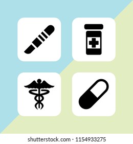 4 doctor icons in vector set. pharmacy, scalpel, caduceus and pill illustration for web and graphic design