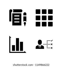 4 document icons in vector set. diagram, notepad, grid and list illustration for web and graphic design