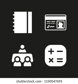 4 document icons in vector set. business and finance, interview, notebook and pass illustration for web and graphic design