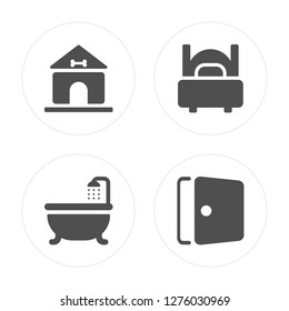 4 Dog, Shower, Bed, Door modern icons on round shapes, vector illustration, eps10, trendy icon set.