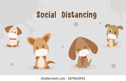 4 Dogs wear masks for protect covid19 Virus and germs , new normal and Valentines day theme.
Dogs wear masks background vector illustrstion. cute animal wear masks 