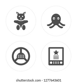 4 Doll toy, Steering wheel Octopus Etch a sketch toy modern icons on round shapes, vector illustration, eps10, trendy icon set.