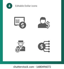 4 Dollar gefüllte Symbole einzeln auf . Symbole mit Mieteinlage, Konto, reicher Mann, Marketing-Budget-Symbole.