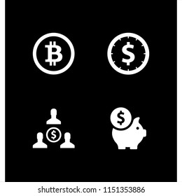 4 dollar icons in vector set. bitcoin, money and coin illustration for web and graphic design