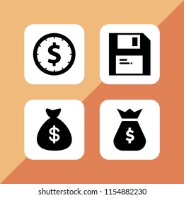 4 dollar icons in vector set. save, coin, money and money bag with dollar symbol illustration for web and graphic design