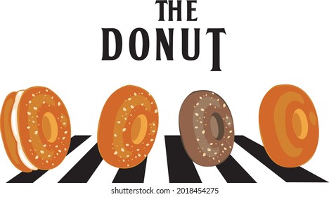 4 donut dessert vector illustration placed on a crosswalk