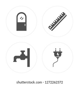 4 Door, Tap, Ruler, Plug modern icons on round shapes, vector illustration, eps10, trendy icon set.