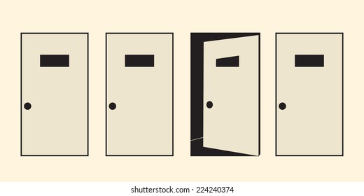 4 doors symbolizing unknown way or  multiple choice options