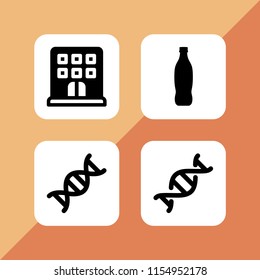 4 double icons in vector set. dna, soda and hostel illustration for web and graphic design