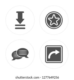 4 Download Arrow with Bar, Message Bubble, Star Point, Turn Right modern icons on round shapes, vector illustration, eps10, trendy icon set.