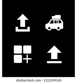 4 download icons in vector set. car with luggage, app and upload illustration for web and graphic design