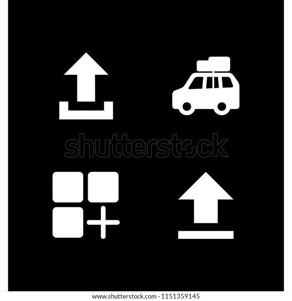 4 download icons\
in vector set. car with luggage, app and upload illustration for\
web and graphic design