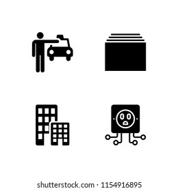 4 downtown icons in vector set. building, cab, new and architecture and city illustration for web and graphic design
