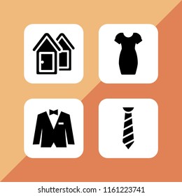 4 dress icons in vector set. dressing room, tie, boutique and wedding suit illustration for web and graphic design