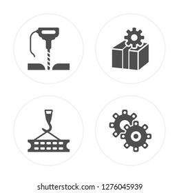 4 Driller, Crane, Package, Settings modern icons on round shapes, vector illustration, eps10, trendy icon set.