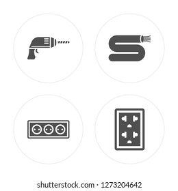 4 Driller, Socket, Wires, Socket modern icons on round shapes, vector illustration, eps10, trendy icon set.